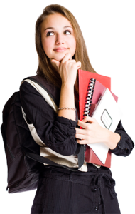A FEMALE STUDENT HOLDING A BOOK FOR STUDY